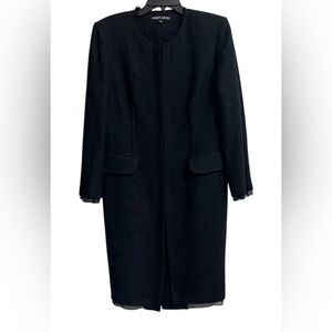 Albert Nipon Linen Cotton Silk Button Up Fringe Duster Long Jacket Size 12